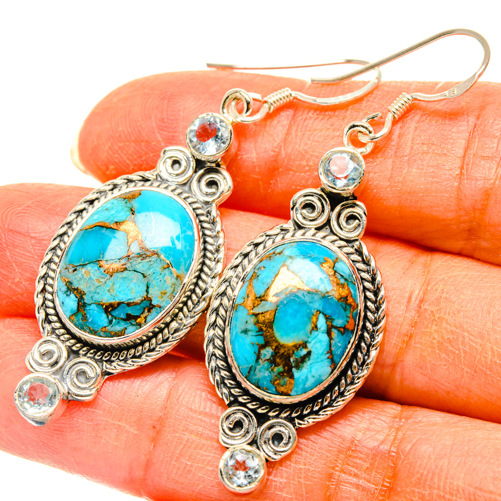 Blue Copper Composite Turquoise, Blue Topaz Earrings handcrafted by Ana Silver Co - EARR428567