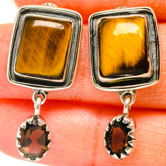 Tiger Eye, Smoky Quartz Earrings handcrafted by Ana Silver Co - EARR428581