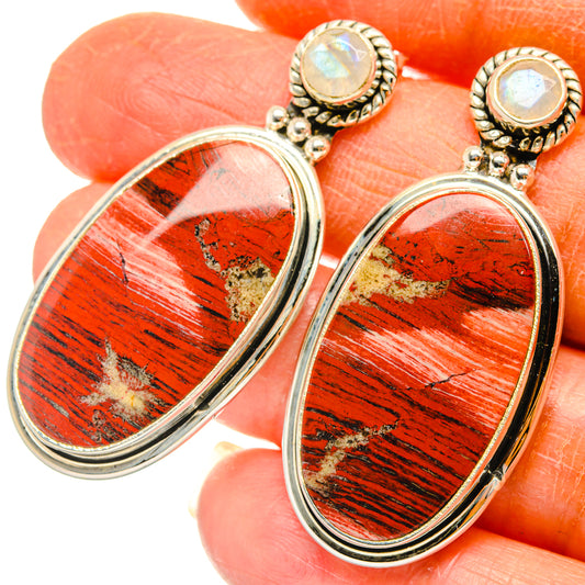 Red Jasper, Rainbow Moonstone Earrings handcrafted by Ana Silver Co - EARR428584