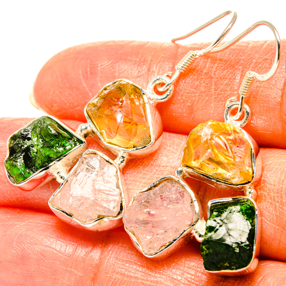 Chrome Diopside, Rose Quartz, Citrine Earrings handcrafted by Ana Silver Co - EARR428585