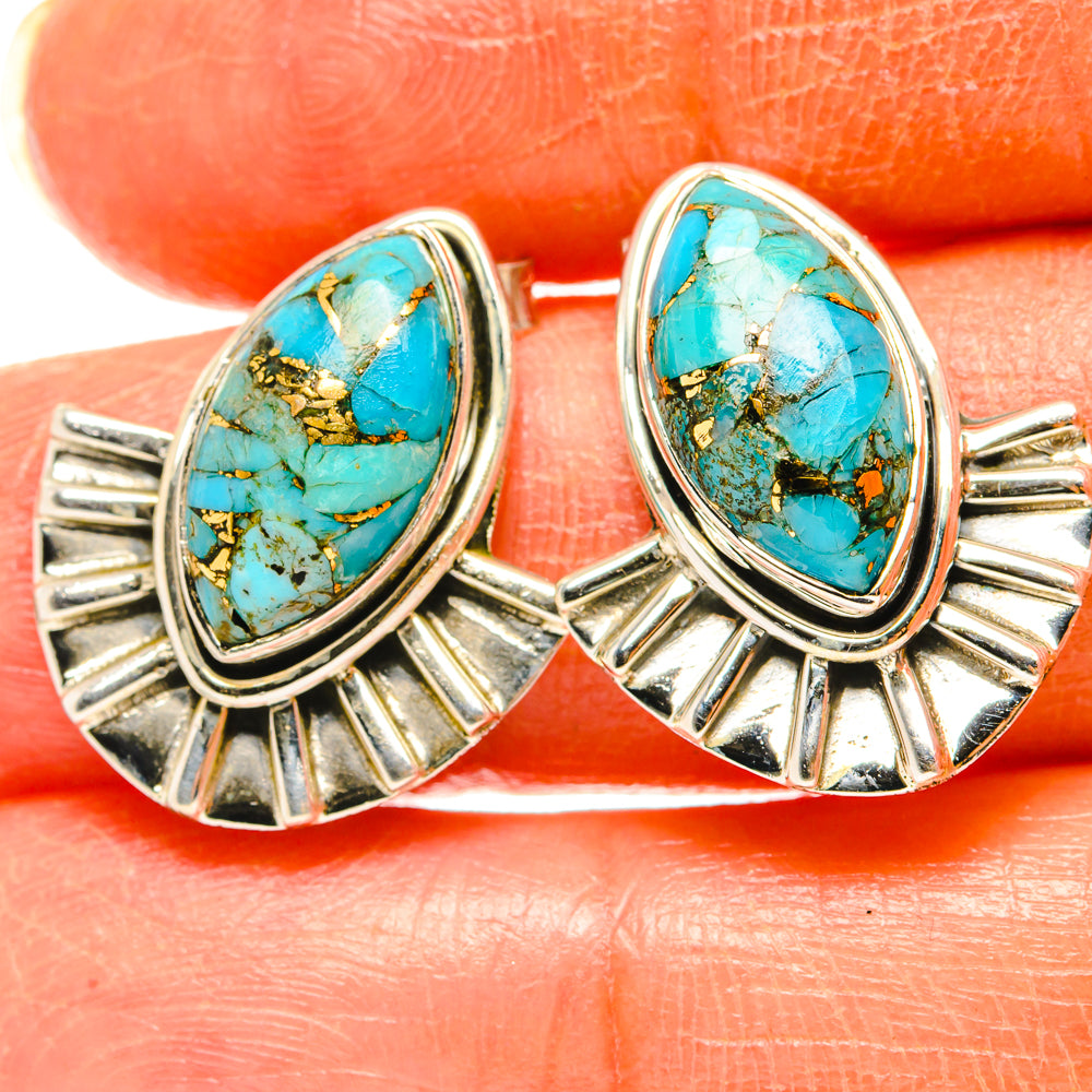 Blue Copper Composite Turquoise Earrings handcrafted by Ana Silver Co - EARR428587