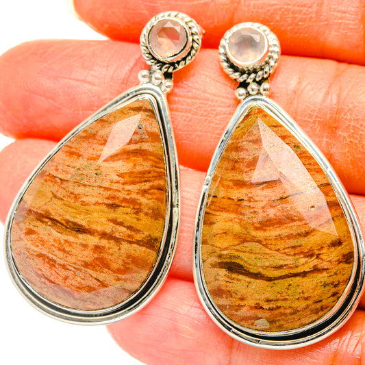Plume Agate, Rose Quartz Earrings handcrafted by Ana Silver Co - EARR428593