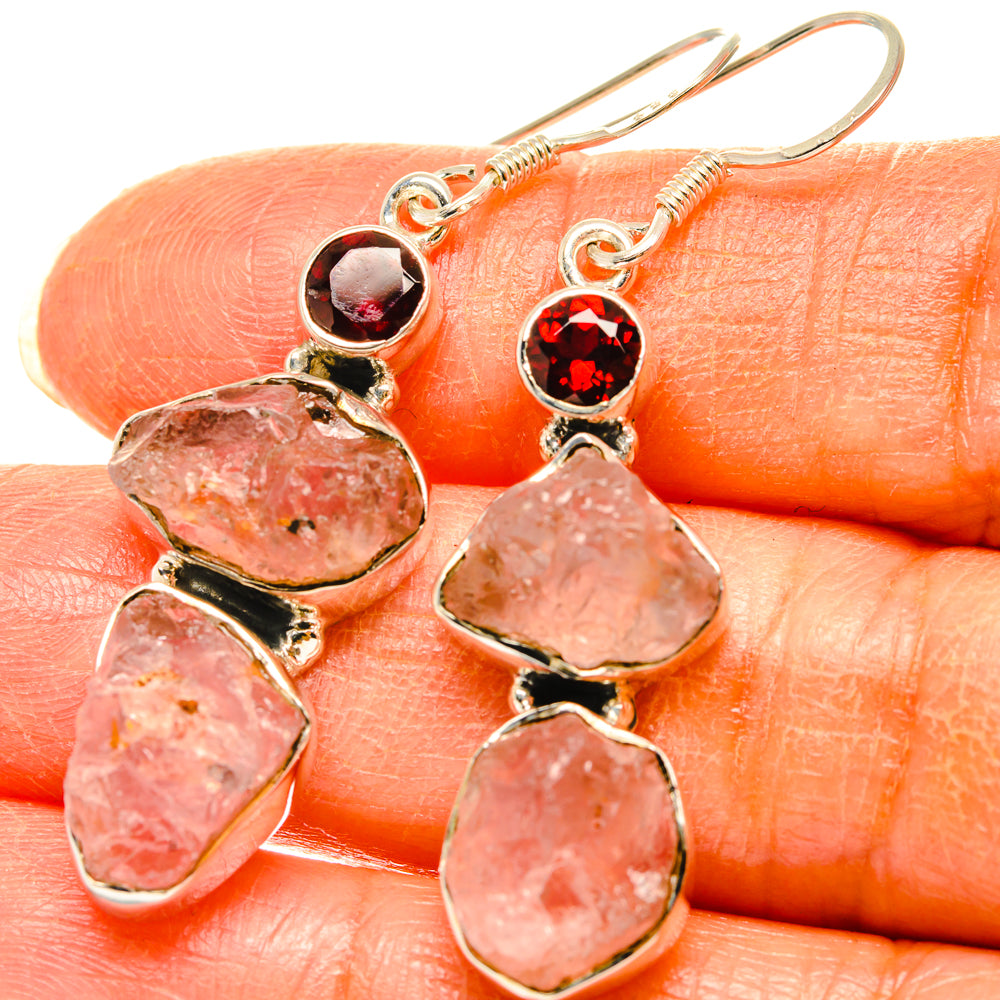 Rose Quartz, Garnet Earrings handcrafted by Ana Silver Co - EARR428594