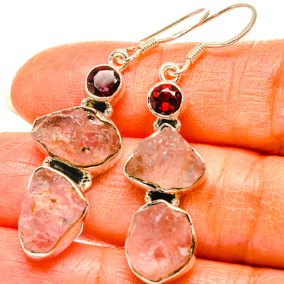 Rose Quartz, Garnet Earrings handcrafted by Ana Silver Co - EARR428594