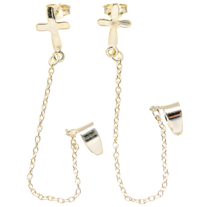 Cross Chain Cuff Earrings handcrafted by Ana Silver Co - EARR423614