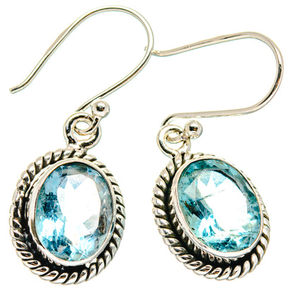 Blue fluorite oval drop earrings in 925 sterling silver with oval faceted gemstone