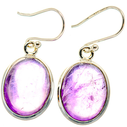 925 sterling silver amethyst oval drop earrings with purple cabochon and curved hooks