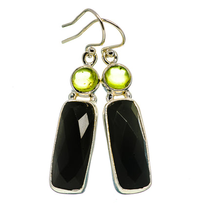 Sterling silver drop earrings with green stones and black onyx ovals