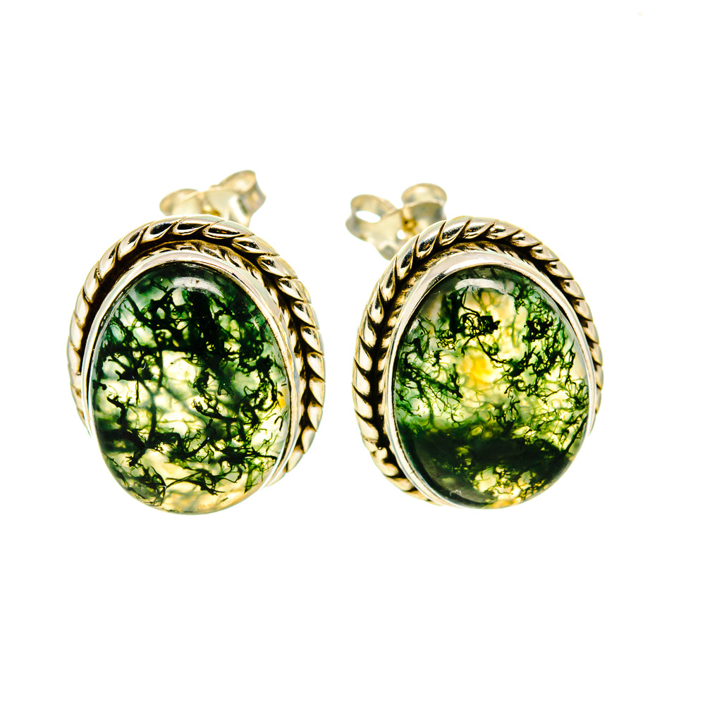 Green Moss Agate Earrings handcrafted by Ana Silver Co - EARR408237