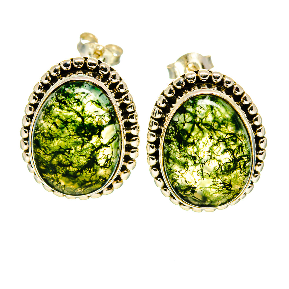 Green Moss Agate Earrings handcrafted by Ana Silver Co - EARR408275