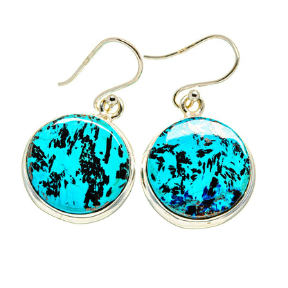 Oval turquoise stone drop earrings with black speckled pattern, sterling silver bezel and fishhooks