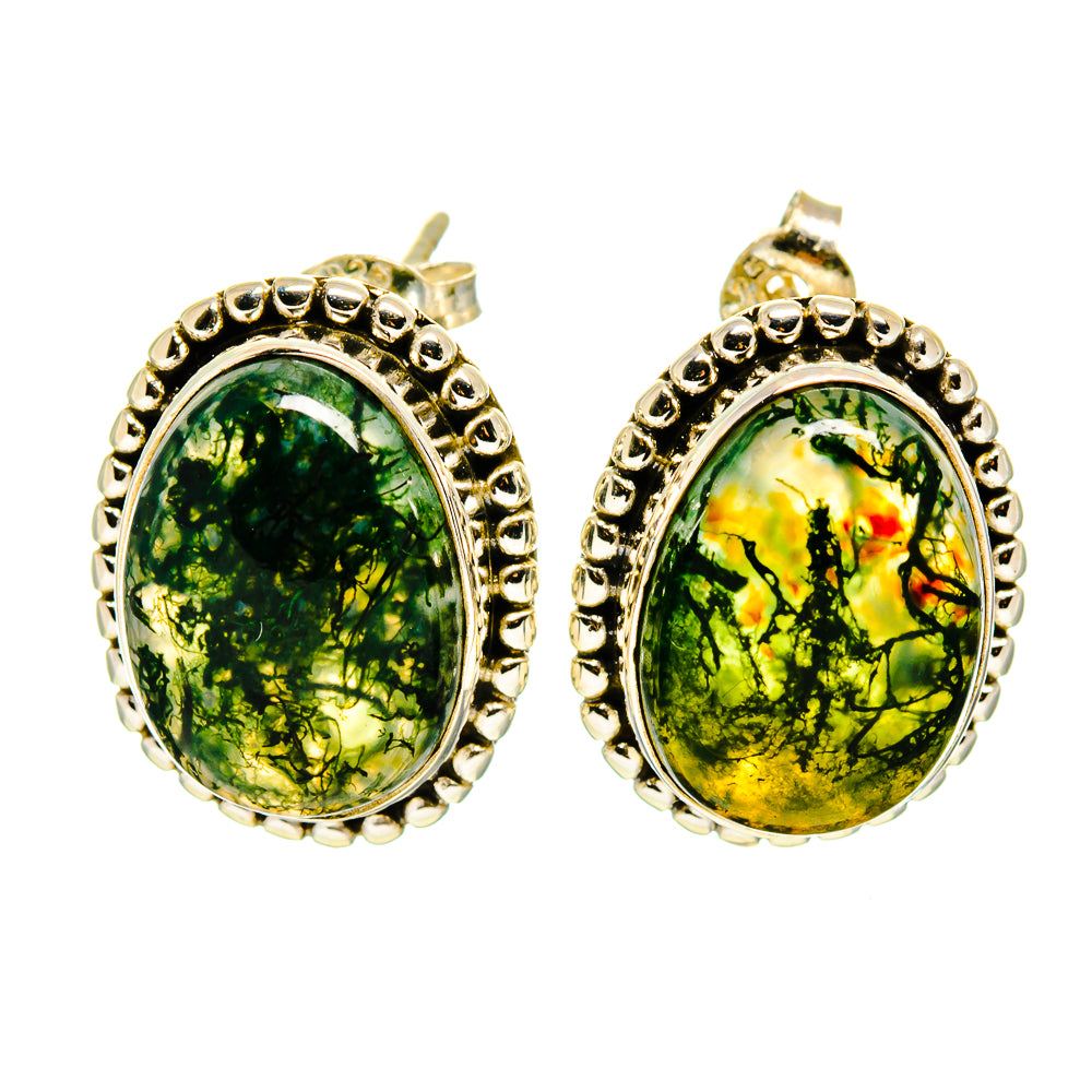Green Moss Agate Earrings handcrafted by Ana Silver Co - EARR408848