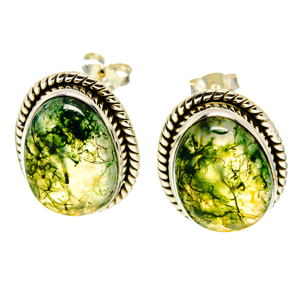 Green Moss Agate Earrings handcrafted by Ana Silver Co - EARR408996