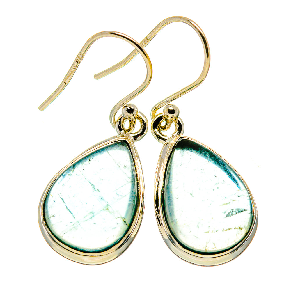 Teardrop fluorite earrings with green-blue stone and gold-tone hooks