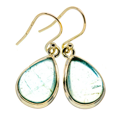 Teardrop fluorite earrings with green-blue stone and gold-tone hooks