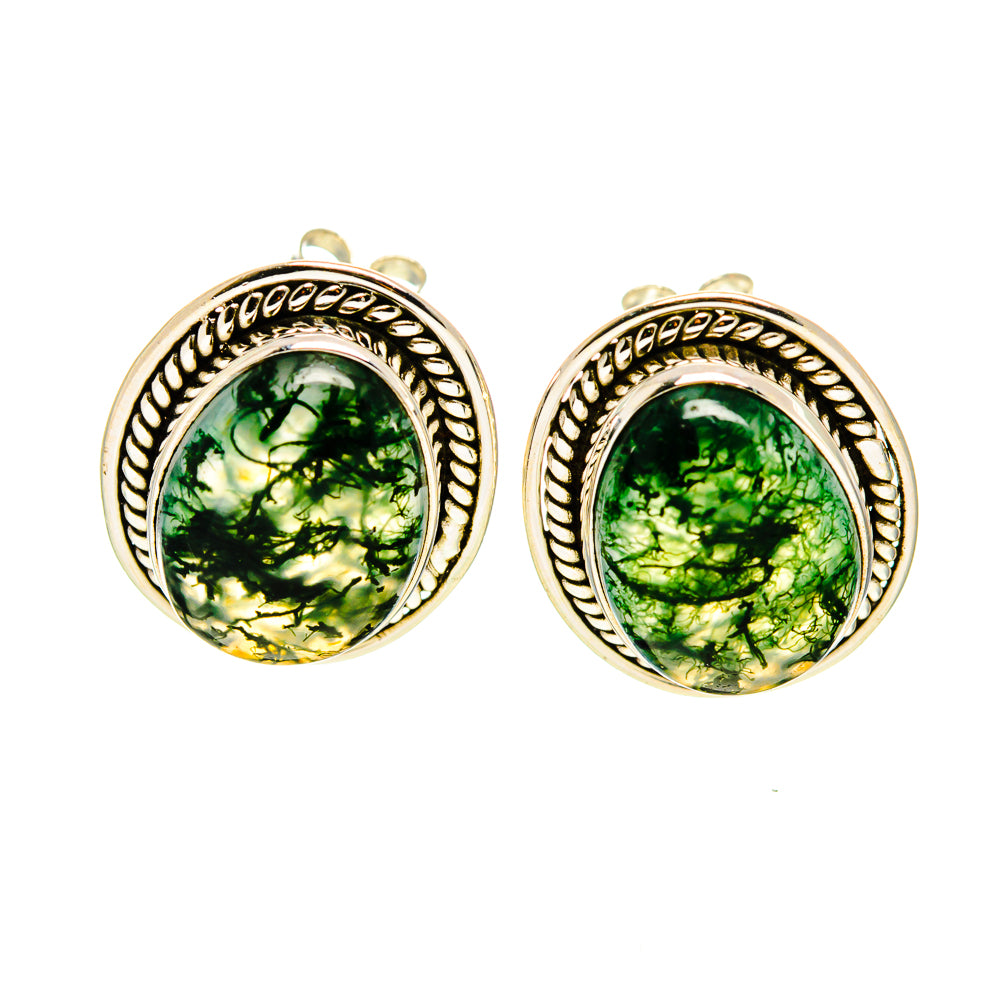 Green Moss Agate Earrings handcrafted by Ana Silver Co - EARR409700