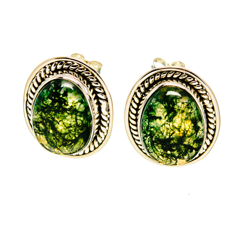 Green Moss Agate Earrings handcrafted by Ana Silver Co - EARR409701