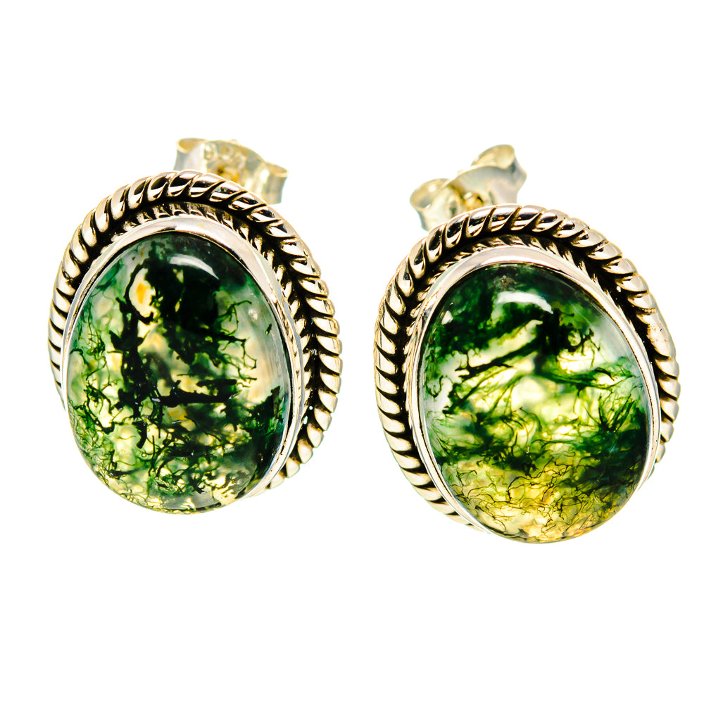 Green Moss Agate Earrings handcrafted by Ana Silver Co - EARR409792