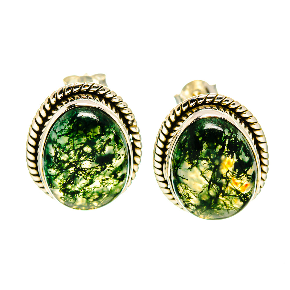 Green Moss Agate Earrings handcrafted by Ana Silver Co - EARR409844