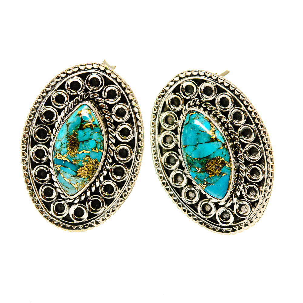 Blue Copper Composite Turquoise Earrings handcrafted by Ana Silver Co - EARR410239