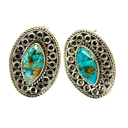Blue Copper Composite Turquoise Earrings handcrafted by Ana Silver Co - EARR410239