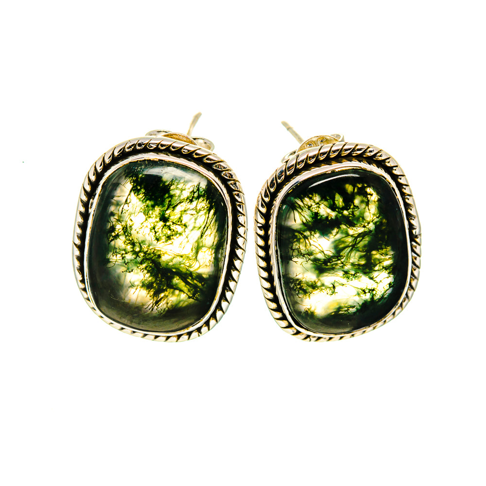 Green Moss Agate Earrings handcrafted by Ana Silver Co - EARR410635