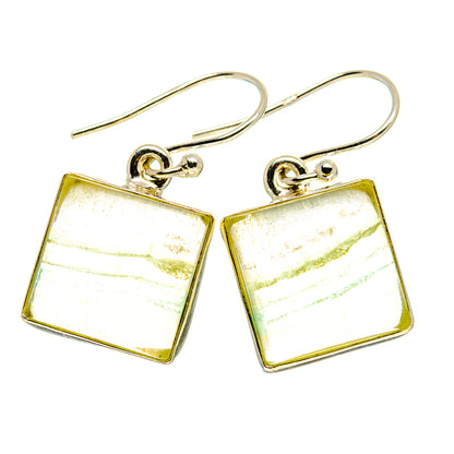 Pair of square green fluorite earrings with sterling silver hooks and frames