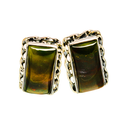 Square green gemstone stud earrings in 925 sterling silver, raised bezel setting