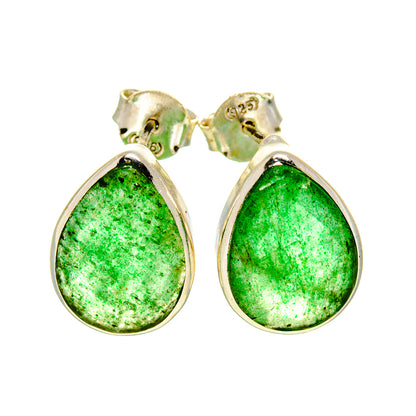 Teardrop green aventurine earrings with 925 sterling silver settings, pair view.