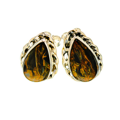 Oval gemstone drop earrings with scalloped 925 sterling silver bezels