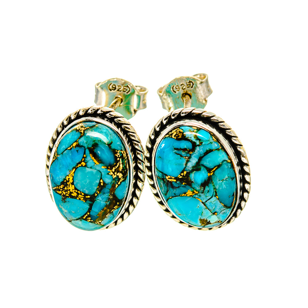 Blue Copper Composite Turquoise Earrings handcrafted by Ana Silver Co - EARR411645