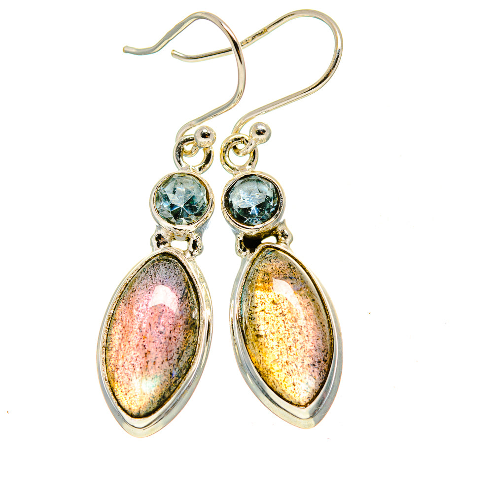 Sterling silver drop earrings with blue round stones and iridescent oval labradorite dangles