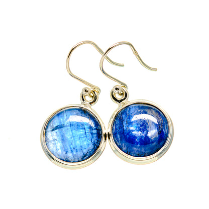 Sterling silver kyanite drop earrings, round blue cabochons