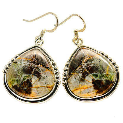 Pair of teardrop butterfly jasper earrings in polished sterling silver with dangle hooks