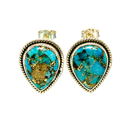Blue Copper Composite Turquoise Earrings handcrafted by Ana Silver Co - EARR412307