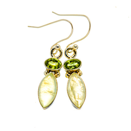 Sterling silver fishhook earrings with round green peridot and pale teardrop stones