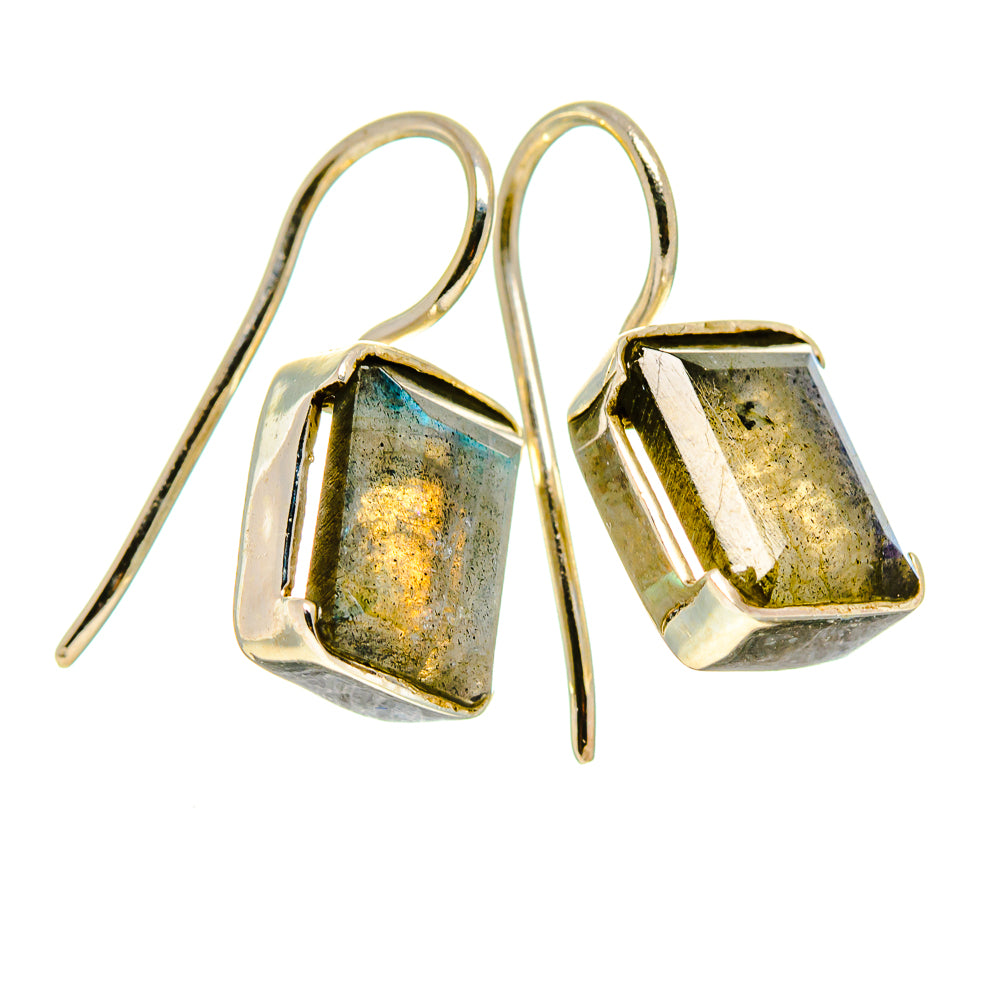 Sterling silver labradorite square drop earrings, gold and blue iridescent facets