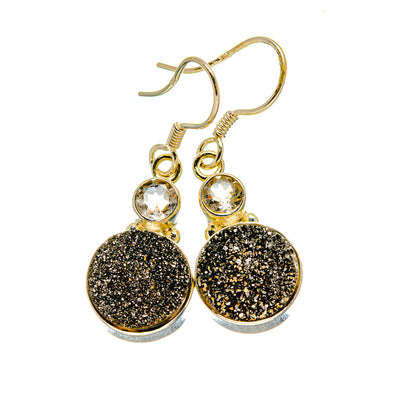 Spectro Pyrite Druzy Earrings handcrafted by Ana Silver Co - EARR412809