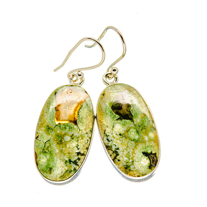 Pair of teardrop opal earrings, 925 sterling silver frames, green druzy-like center
