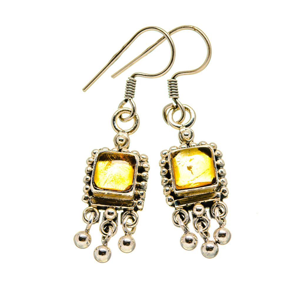 Sterling silver square citrine chandelier earrings with gold-toned stones and bead drops
