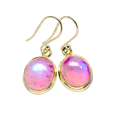 Pink moonstone drop earrings, gold-tone 925 sterling silver, teardrop cabochons