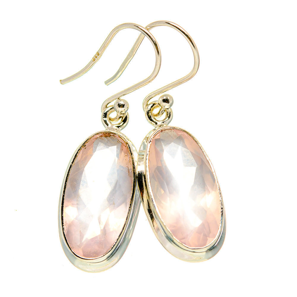 Rose quartz 925 sterling silver earrings, pear-shaped pink stones in silver settings