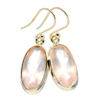 Rose quartz 925 sterling silver earrings, pear-shaped pink stones in silver settings