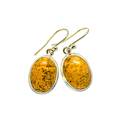 Oval picture jasper drop earrings in silver bezel with fishhook closures