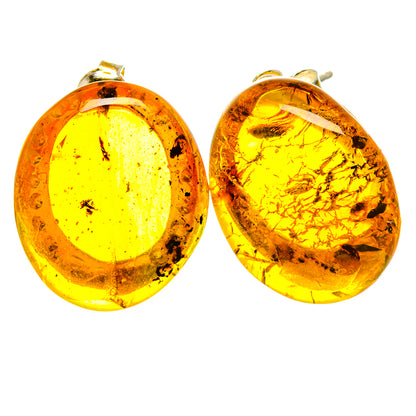 Amber teardrop earrings with golden frames and visible natural inclusions