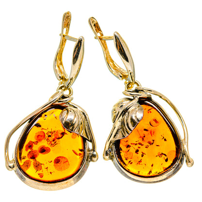Baltic amber drop earrings, teardrop stones in 925 sterling silver settings