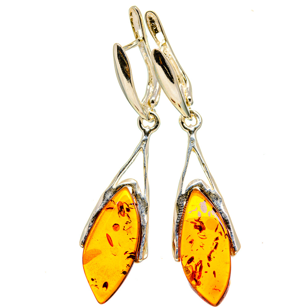 Baltic amber drop earrings with sterling silver hooks, yellow-orange teardrop stones