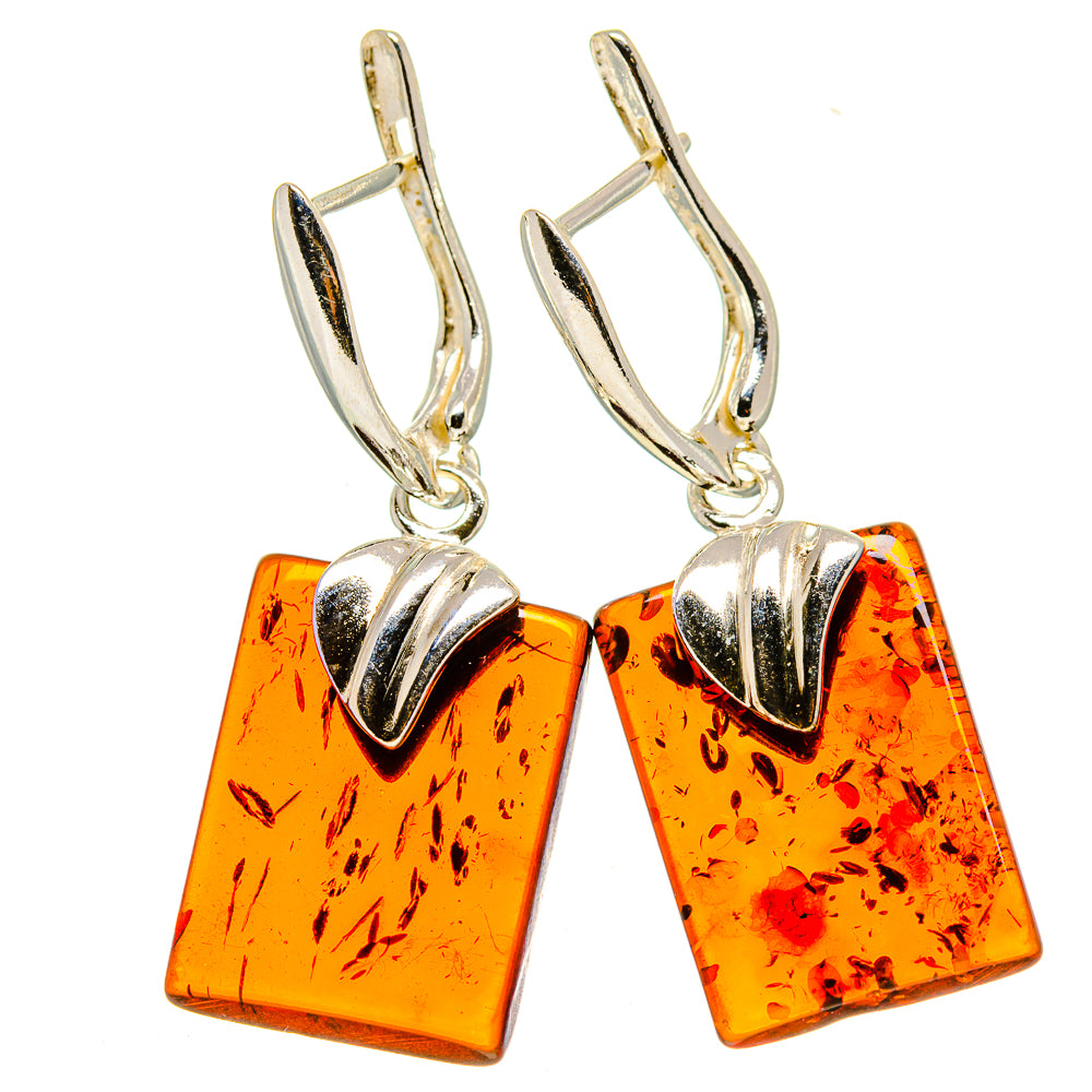 Baltic amber earrings with square orange amber stones and polished silver lever hoops