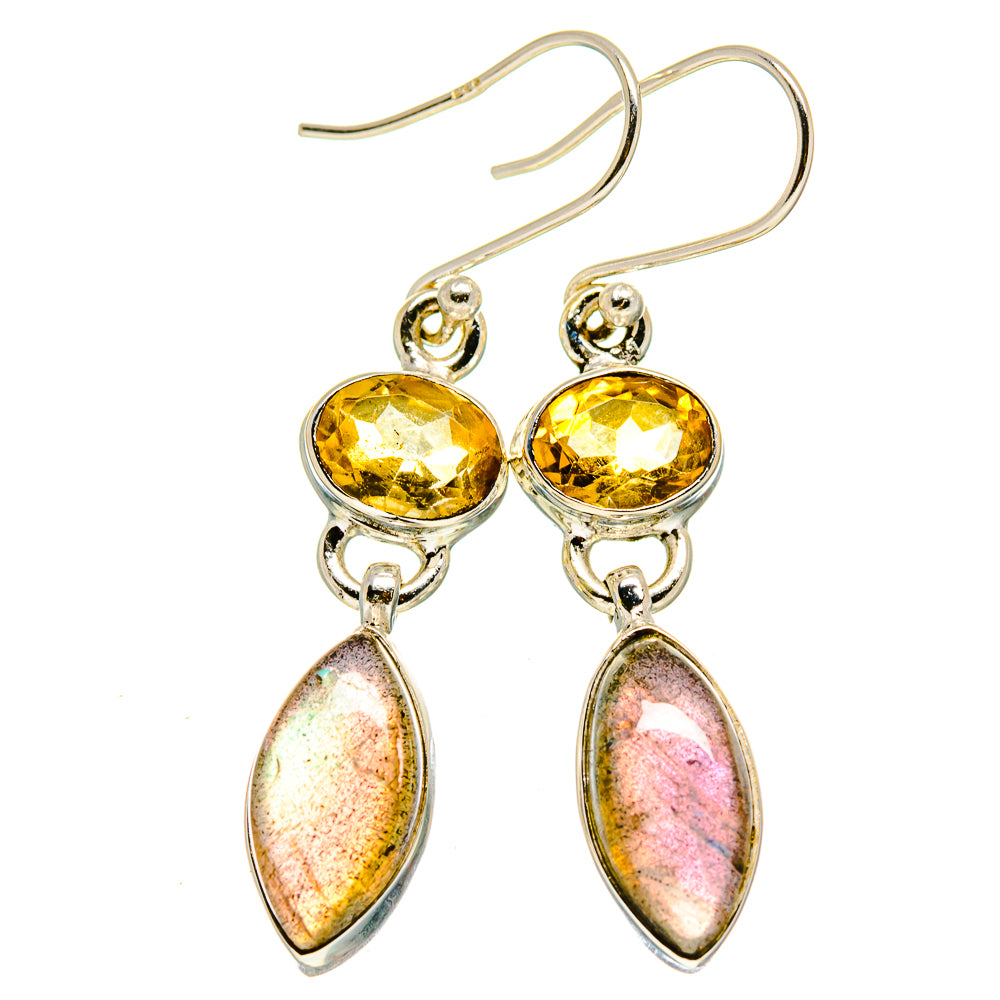 925 sterling silver drop earrings with yellow citrine and iridescent labradorite drops