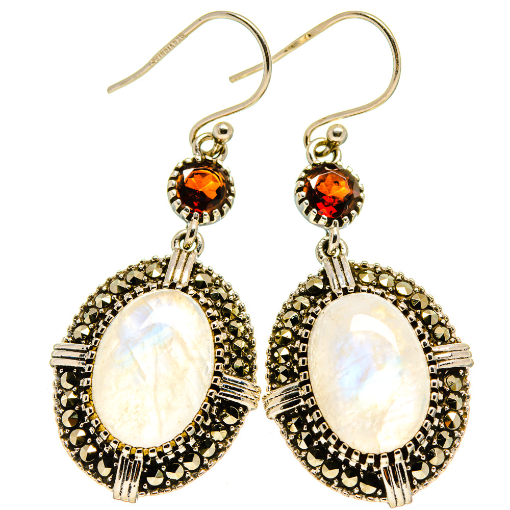 Rainbow Moonstone, Garnet Earrings handcrafted by Ana Silver Co - EARR413624